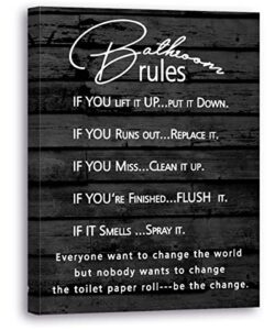 fengminyi simple black and white style bathroom rules canvas wall decor,be the change bathroom decor wall art,farmhouse toilet wall decor,rustic bathroom funny rules prints signs framed12 x15