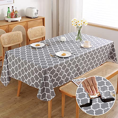 Vinyl Tablecloth Rectangle with Flannel Backing, 100% Waterproof & Oil Proof Plastic Tablecloth, Heavy Duty Table Cover for Dining Table, Indoor & Outdoor Use(Rectangle, 52" x 70" (4-6 Seats), gray)