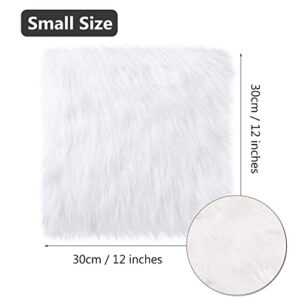 Qioly Pack of 2, Faux Fur Plush Cushion Fluffy Square Small Area Rug, Luxury Background for Small Items/ Jewelry/ Nail Art Desk Photos, Product Display & School Locker Decor (White + Grey)