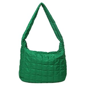 quilted crossbody bags for women large capacity puffer tote bags unique boho hippe padded handbag trendy y2k bag (green)