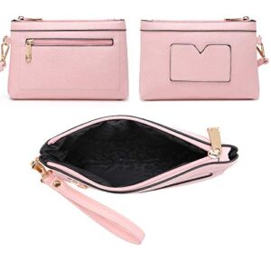 Women Fashion Satchel Shoulder Purse Vegan Leather Tote Handbags Top Handle Bag 2pcs with Wallet(Pink/White)