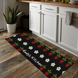 sunfancy strawberry and flower custom washable decor kitchen rug floor door mat, personalized anti-slip bathroom living room garden rugs