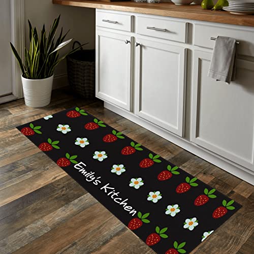 SunFancy Strawberry and Flower Custom Washable Decor Kitchen Rug Floor Door Mat, Personalized Anti-Slip Bathroom Living Room Garden Rugs