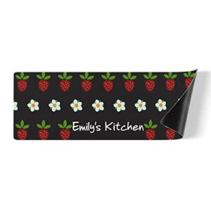 SunFancy Strawberry and Flower Custom Washable Decor Kitchen Rug Floor Door Mat, Personalized Anti-Slip Bathroom Living Room Garden Rugs