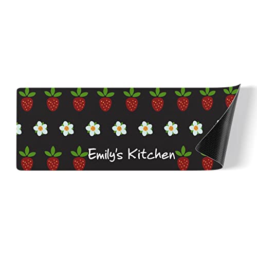 SunFancy Strawberry and Flower Custom Washable Decor Kitchen Rug Floor Door Mat, Personalized Anti-Slip Bathroom Living Room Garden Rugs