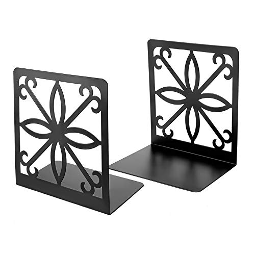 MEGREZ Metal Art Book Ends Shelf, Heavy Duty Books Holder Bookends, Bookend Supports Bookends Stopper,2 Pack Bookends for Office School Library Home Book Shelf Decorative, Black