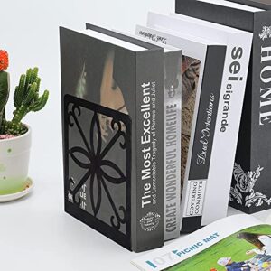 MEGREZ Metal Art Book Ends Shelf, Heavy Duty Books Holder Bookends, Bookend Supports Bookends Stopper,2 Pack Bookends for Office School Library Home Book Shelf Decorative, Black