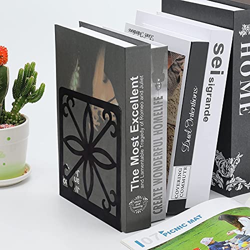 MEGREZ Metal Art Book Ends Shelf, Heavy Duty Books Holder Bookends, Bookend Supports Bookends Stopper,2 Pack Bookends for Office School Library Home Book Shelf Decorative, Black