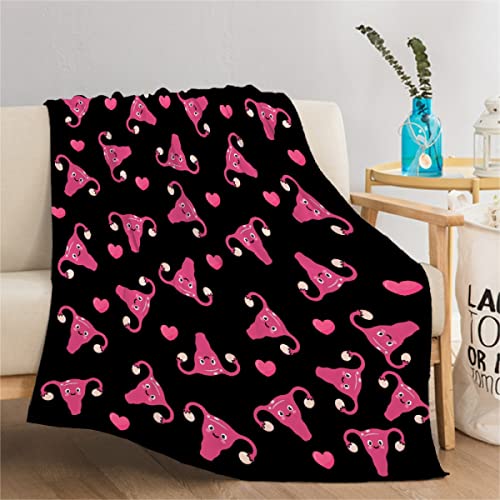 Thuswarm Cute Uterus Heart Flannel Throw Blanket Warm Cozy Soft Funny Print Blankets for Bed Couch Sofa Room Decoration Gifts 40"×30" XSmall for Pets