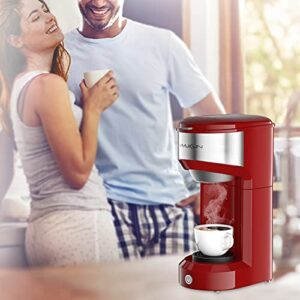 Vimukun Single Serve Coffee Maker Coffee Brewer for K-Cup Single Cup Capsule and Ground Coffee, Single Cup Coffee Makers with 6 to 14oz Reservoir, Small Size (Red)