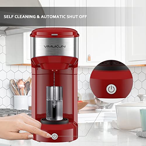 Vimukun Single Serve Coffee Maker Coffee Brewer for K-Cup Single Cup Capsule and Ground Coffee, Single Cup Coffee Makers with 6 to 14oz Reservoir, Small Size (Red)