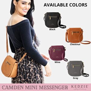 KEDZIE Camden Classic Mini Messenger in Vegan Leather Crossbody Bag Cell Phone Purse for Women - Black