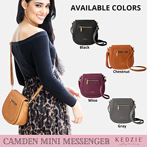 KEDZIE Camden Classic Mini Messenger in Vegan Leather Crossbody Bag Cell Phone Purse for Women - Black