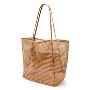 kalidi beach mesh tote bag, casual tote bag hobo women foldable max 23l shoulder bag for beach picnic vacation