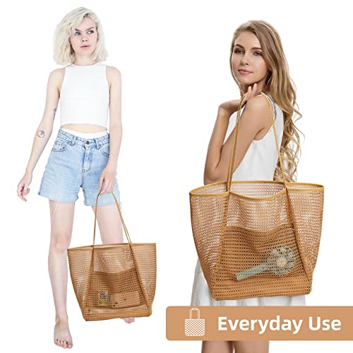 KALIDI Beach Mesh Tote Bag, Casual Tote Bag Hobo Women Foldable MAX 23L Shoulder Bag For Beach Picnic Vacation