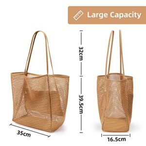 KALIDI Beach Mesh Tote Bag, Casual Tote Bag Hobo Women Foldable MAX 23L Shoulder Bag For Beach Picnic Vacation