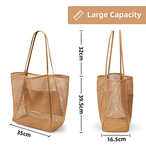 KALIDI Beach Mesh Tote Bag, Casual Tote Bag Hobo Women Foldable MAX 23L Shoulder Bag For Beach Picnic Vacation