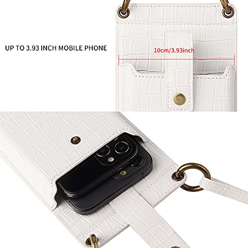 Shiratori Small Crossbody Cell Phone Purse for Women, Mini Messenger Shoulder Handbag Wallet with Credit Card Slots With makeup mirror White