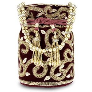 aheli potli bags for women evening bag clutch ethnic bride purse with drawstring (p64m)