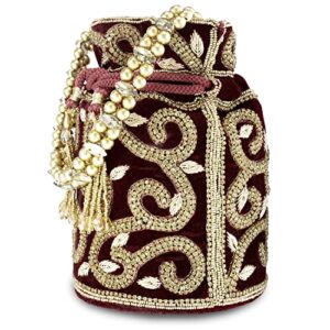 Aheli Potli Bags for Women Evening Bag Clutch Ethnic Bride Purse with Drawstring (P64M)