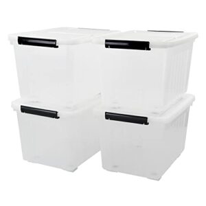 yesdate 4-pack plastic large storage box with lid, latching storage box bin, clear, 30 l