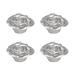 srg 4 pcs unscented silver floating rose petals flower candle, hand poured paraffin wax candles 2 inch diameter, home décor, wedding receptions, baby showers, birthdays, celebrations & party favors