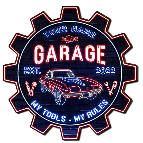 V VIBEPY-All Over Printed Personalized Garage Sign, My Tool My Rules US Flag, Car Garage Wooden Sign, 12x12", 18x18", Dad Garage Signs, Garage Signs Vintage, Garage Storage Sign, Father Garage Sign, Garage Sign For Men, Man Cave,Game Room Decor Father Day