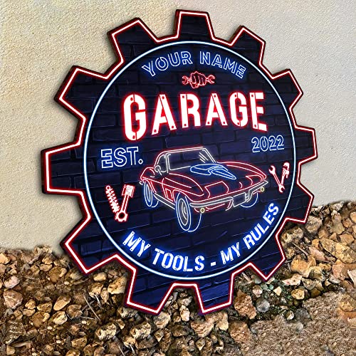 V VIBEPY-All Over Printed Personalized Garage Sign, My Tool My Rules US Flag, Car Garage Wooden Sign, 12x12", 18x18", Dad Garage Signs, Garage Signs Vintage, Garage Storage Sign, Father Garage Sign, Garage Sign For Men, Man Cave,Game Room Decor Father Day