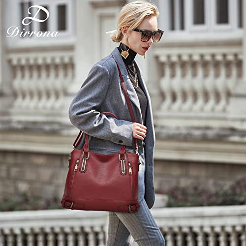 DIRRONA Classic Womens Handbag Ladies Shoulder Bag Casual Messenger Bag Tote Bag Work Travel Women Bag PU Leather Red