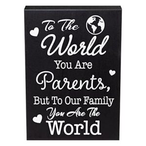 jennygems parent gifts for anniversary, to the world you are parents wooden sign, gift for parents, mom and dad, shelf decor and wall hanging, made in usa