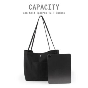 LUPBOK Women Canvas Tote Bags Fashion Travel Bag Casual Hobo Bags Large Handbags Work Shoulder Bag,Black