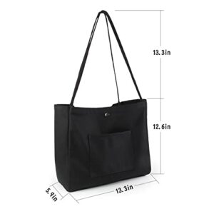 LUPBOK Women Canvas Tote Bags Fashion Travel Bag Casual Hobo Bags Large Handbags Work Shoulder Bag,Black