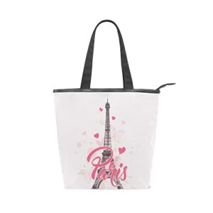 vnurnrn canvas tote bag with zipper light large capacity,paris eiffel tower handbag shopping shoulder bag for outdoors