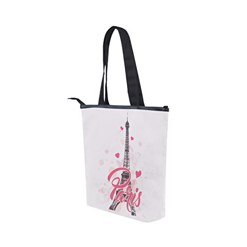 Vnurnrn Canvas Tote Bag with Zipper Light Large Capacity,Paris Eiffel Tower Handbag Shopping Shoulder Bag for Outdoors