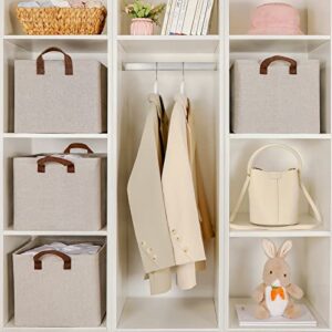 TOPIA HOME Storage Baskets for Shelves with Metal Frame, EXTRA LARGE, 2-Pack Closet Organizers and Storage Bins for Organization, Collapsible Rectangle Fabric Organizing Boxes, Gray/Brown, TP05C