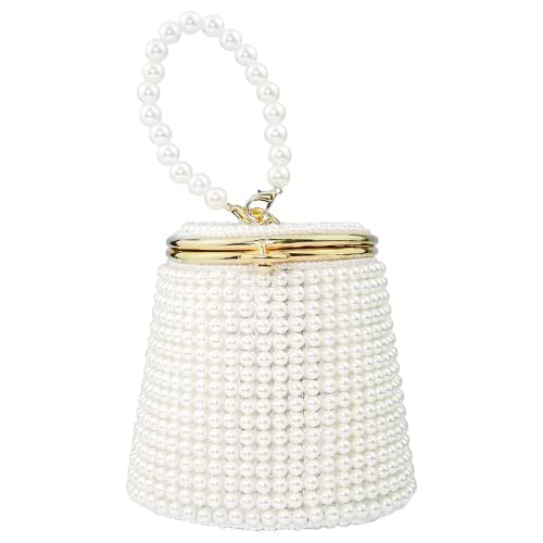 BESTYROCLY Small Pearl Bag for Women White Beaded Clutch PurseHandbag