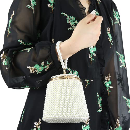 BESTYROCLY Small Pearl Bag for Women White Beaded Clutch PurseHandbag