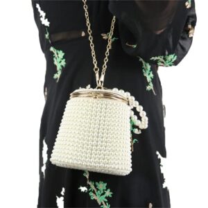 BESTYROCLY Small Pearl Bag for Women White Beaded Clutch PurseHandbag