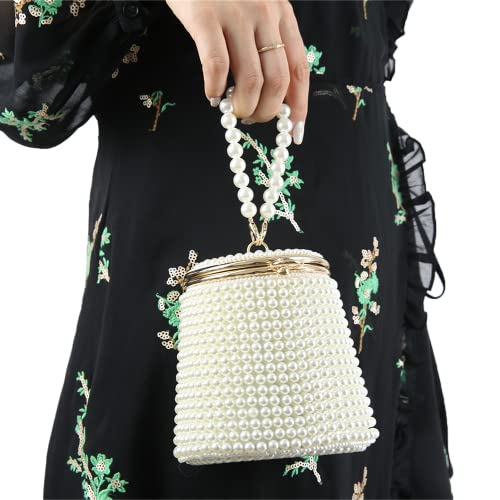 BESTYROCLY Small Pearl Bag for Women White Beaded Clutch PurseHandbag