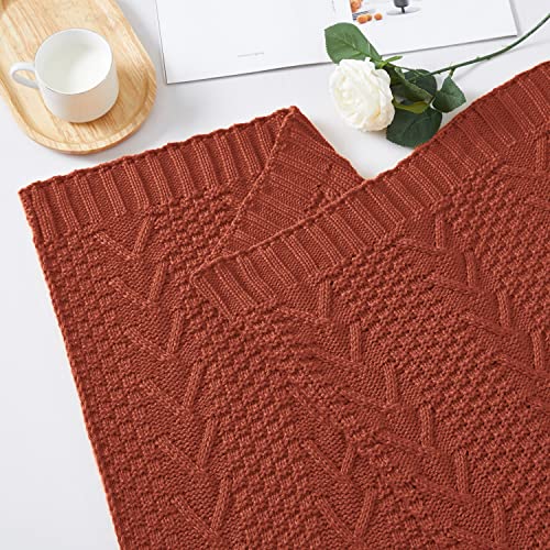 Aormenzy Knitted Throw Blanket (50" x 60") and 2 Pillow Covers (18" x 18"), 3 Piece Rust Throw Blanket Set, Decorative Throw Blankets for Couch Sofa Bed Living Room