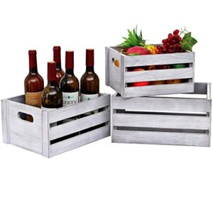 lkmany decorative wood crates nesting crates storage container,nature rustic white set of 3