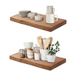 AMTUOFO Floating Shelves Wall Mounted Set of 2, Pine Rustic Wood Wall Shelf, Hanging Shelf for Bathroom, Kitchen, Office, Bedroom, Shop Displaying (L: 23.6"x7.8"x1.2")