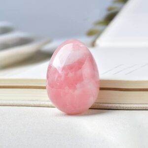 Natural Opal Pink Crystal Topaz Crystal Egg Sphere Sculpture Reiki Healing Crystal Gemstone Stone Quartz Egg Divination Figurine with Wood Stand for Home Decoration (7 Eggs)