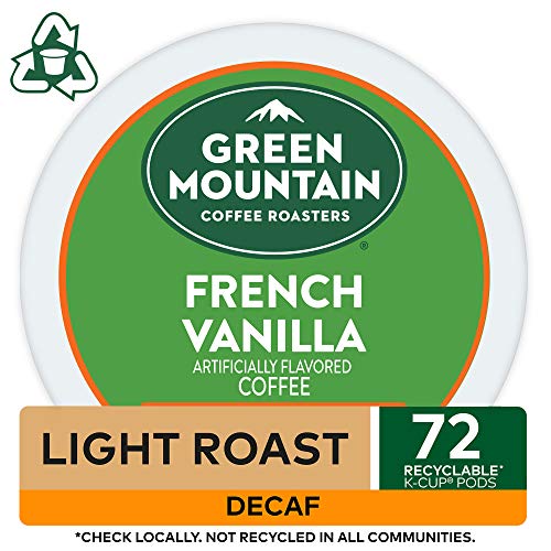 Green Mountain Coffee Roasters French Vanilla Decaf, Single-Serve Keurig K-Cup Pods, Flavored Light Roast Coffee, 72 Count