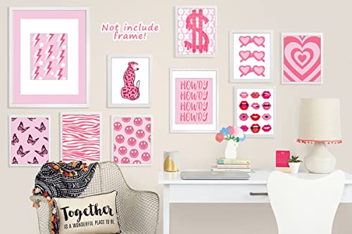 PHOPAGO 10 Pieces Preppy Room Decor | Preppy Posters Aesthetics Hot Pink White Wall Art for Teen Girls Bedroom Pink Fashion Posters for Teens College Dormitory Wall Decor | 8x10 Inches Unframed