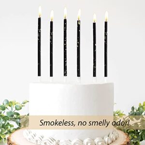 APLUSELECTION 24 Count Black Gold Long Thin Birthday Candles for Cake, Black Cake Candles Decoration for Birthday Parties, Wedding Decorations, Party Candles