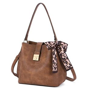 cluci bucket bag, hobo bags for women purses handbags vegan leather designer tote large hobo shoulder cross-body bag, two-tone brown