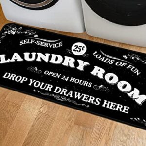 Laundry Room Long Rug Area Rug Non-Slip Floor Mat Waterproof Farmhouse Carpet for Kitchen 40" x 20"(Black-1)