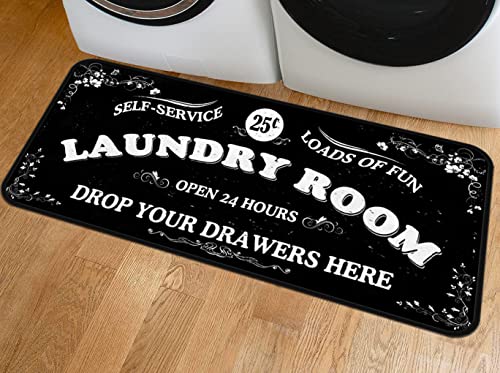 Laundry Room Long Rug Area Rug Non-Slip Floor Mat Waterproof Farmhouse Carpet for Kitchen 40" x 20"(Black-1)