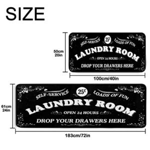 Laundry Room Long Rug Area Rug Non-Slip Floor Mat Waterproof Farmhouse Carpet for Kitchen 40" x 20"(Black-1)